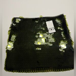 Zara Dark Green Sequin Mini Skirt